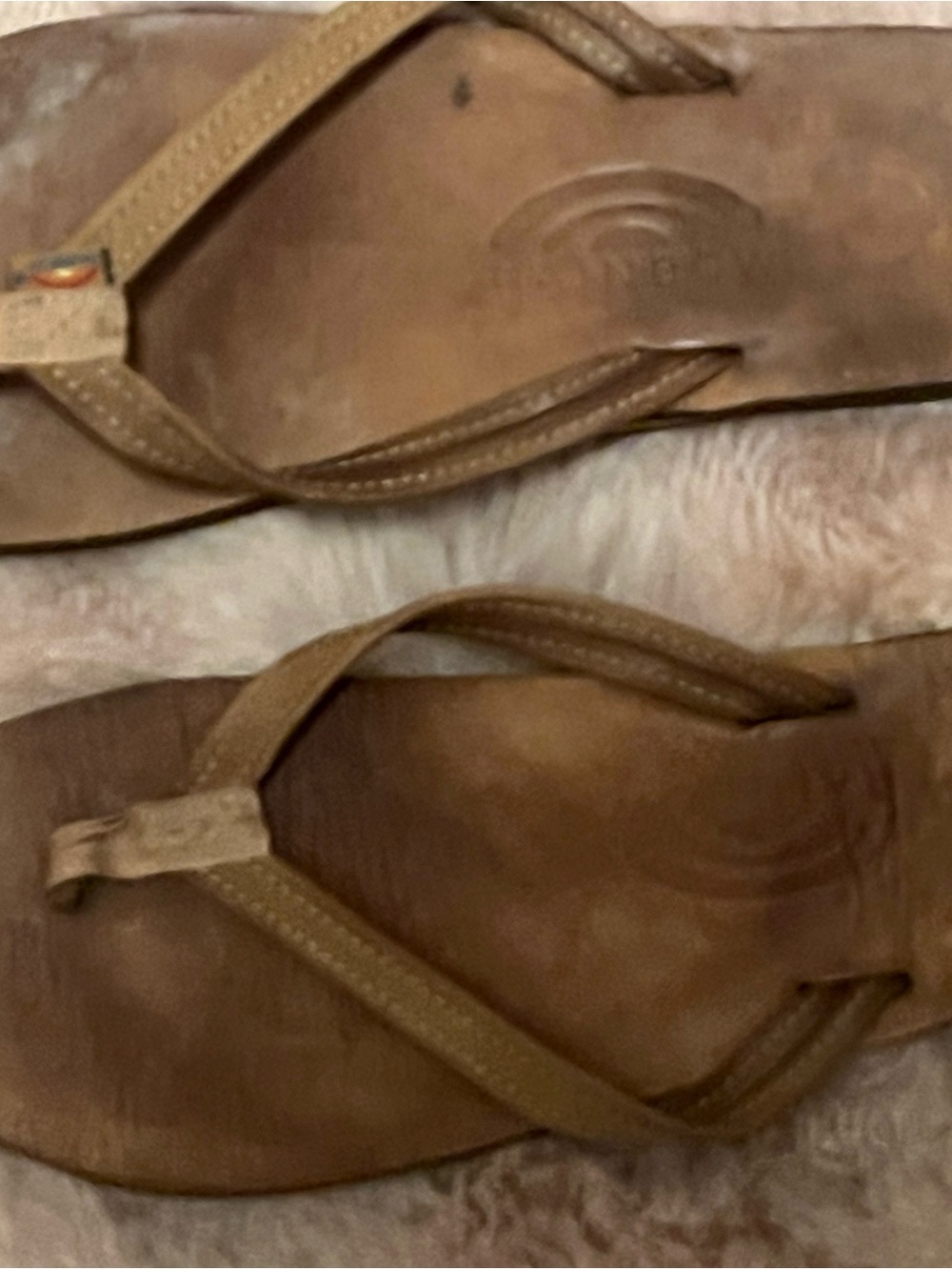 Rainbow Brown Leather Women's Flip Flop Sandals